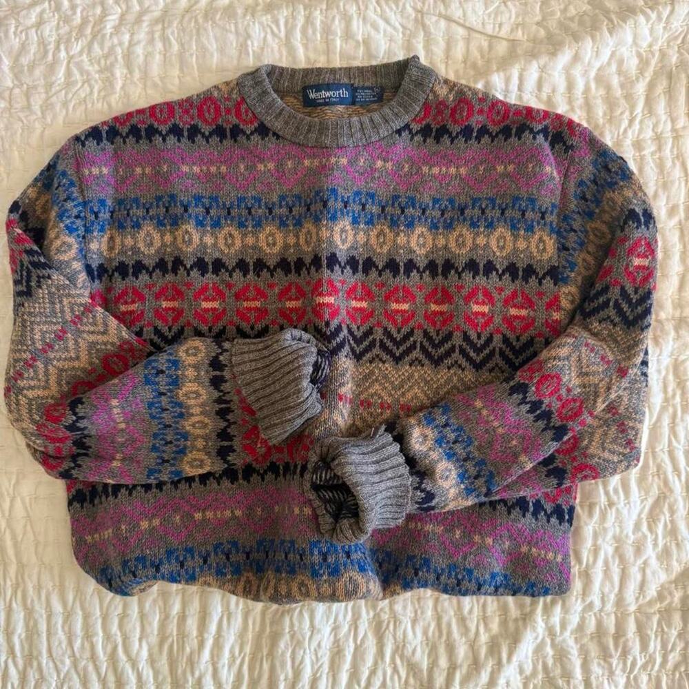 Wentworth wool blend vintage geometric knit sweater made in italy XL